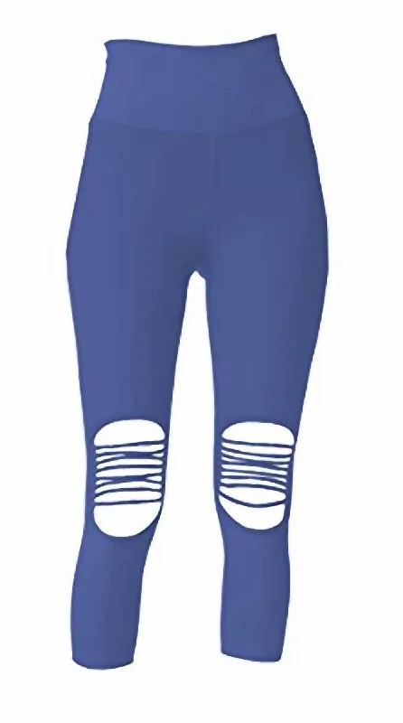 Yoga Shorts for Deep Flexibility Training -St Nicholas Ripped Capri Leggings In Blue