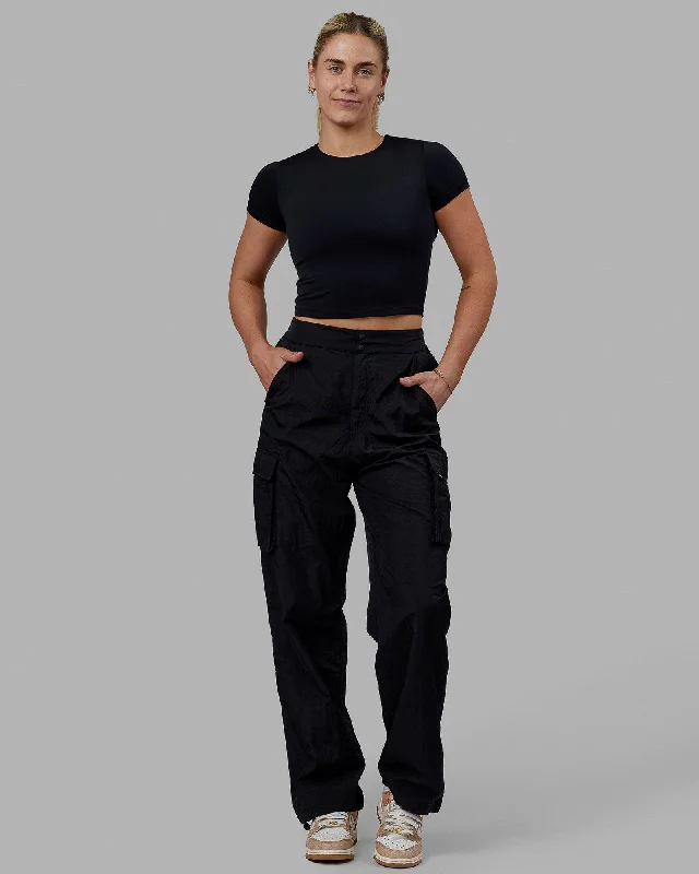 Yoga Tops with Breathable Mesh Details -Staple Cropped Tee - Black