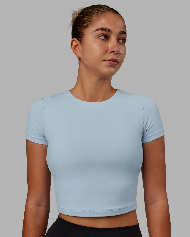 Zip-Up Yoga Tops for Women -Staple Cropped Tee - Glacial Blue