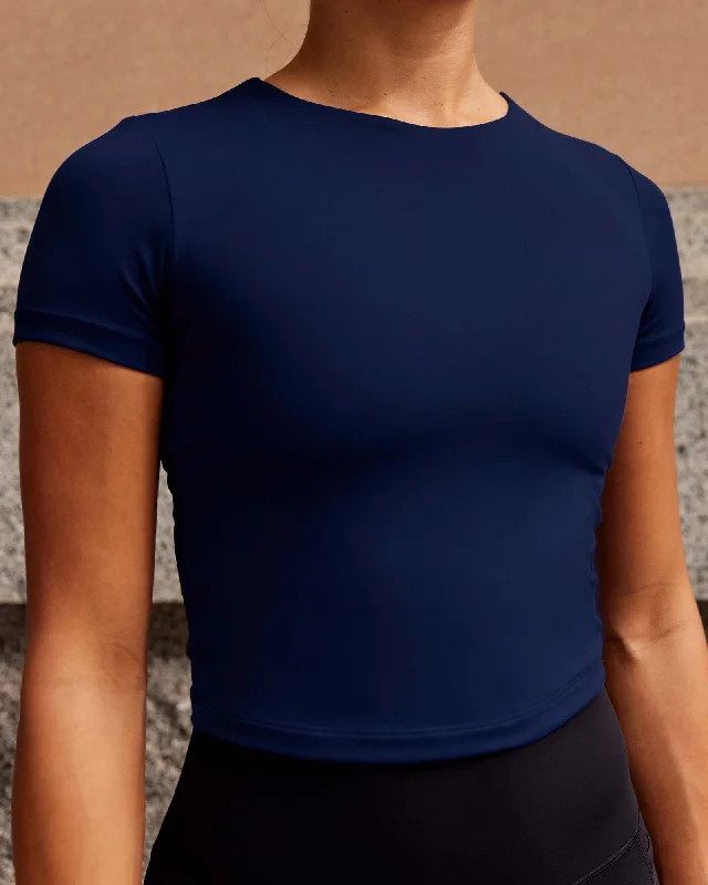 Long Sleeve Yoga Tops for Cold Weather -Staple Cropped Tee - Midnight Blue
