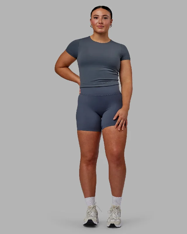 High-Waisted Yoga Tops for Support and Comfort -Staple Cropped Tee - Turbulence