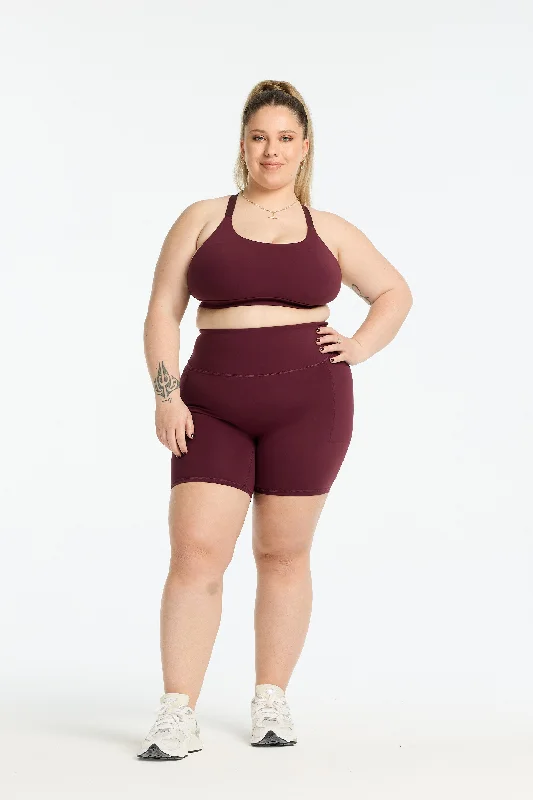 Yoga Shorts for Low-Impact Exercise -STAPLE W/ POCKET MID SHORT BURGUNDY