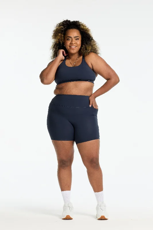 Yoga Shorts for Recovery -STAPLE W/ POCKET MID SHORT SLATE BLUE