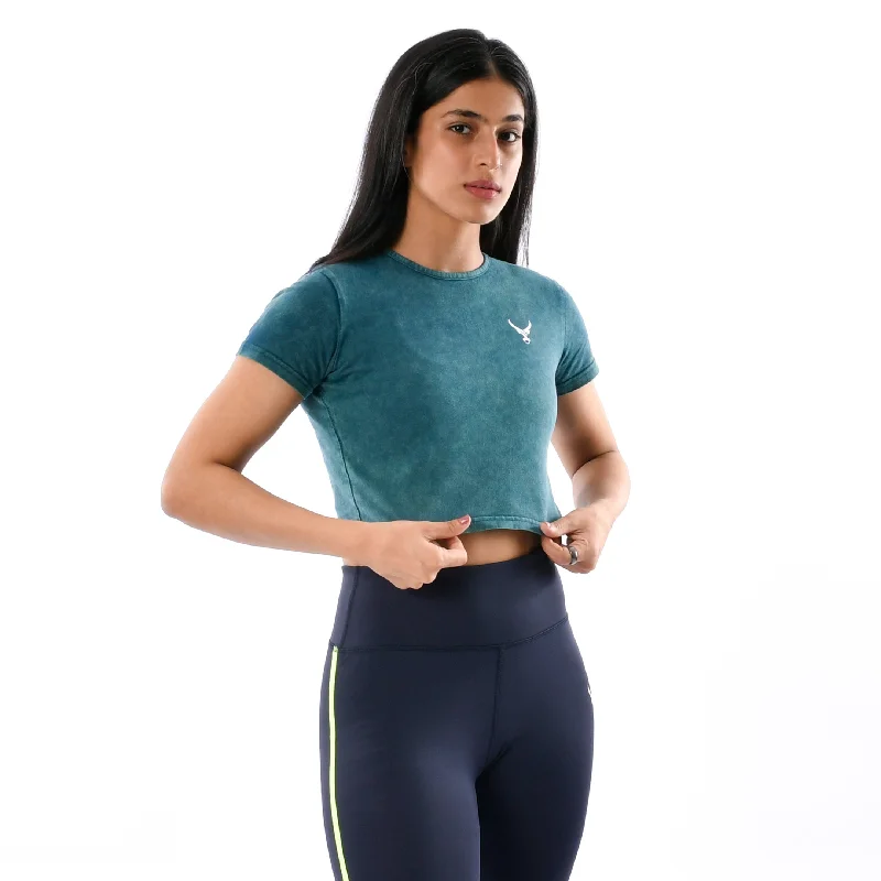 High-Waisted Yoga Tops for Better Coverage -Stone Wash Tie Dye Crop Top