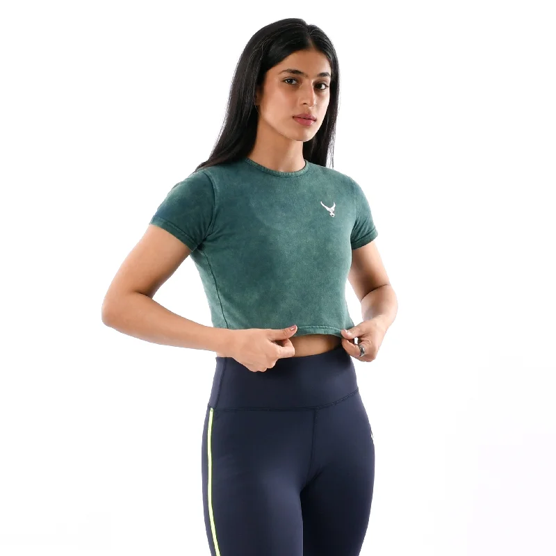 Women's Yoga Tops for Toning -Stone Wash Tie Dye Crop Top
