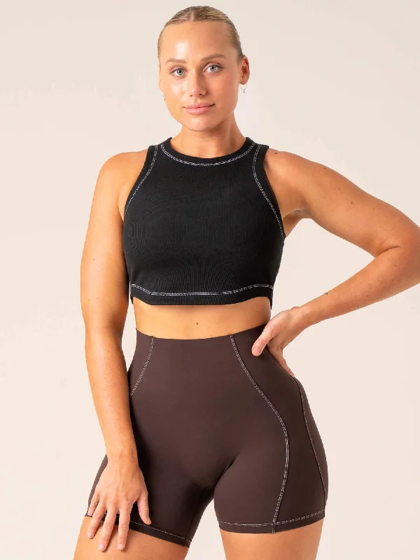 Yoga Tops for Stretching and Flexing -Stride Rib Tank - Black