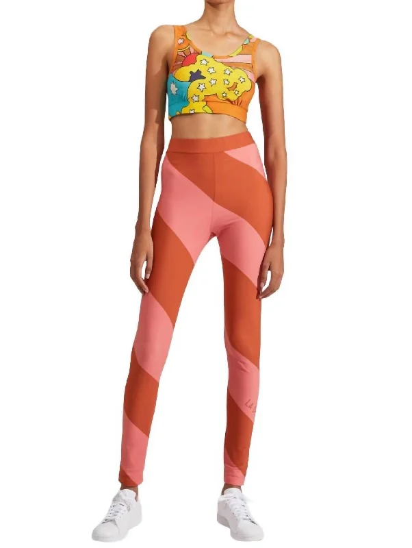 Stretchable Yoga Shorts for Yoga Poses -Striped Legging In Pink-Brown