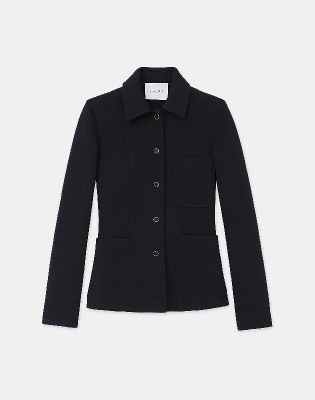 Stretchable Yoga Shorts for Poses and Movement -Structured Wool Jersey Jacket