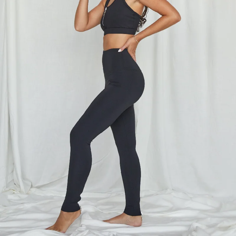 Yoga Pants for Flexibility and Strength -Zipper Ankle Legging - Black