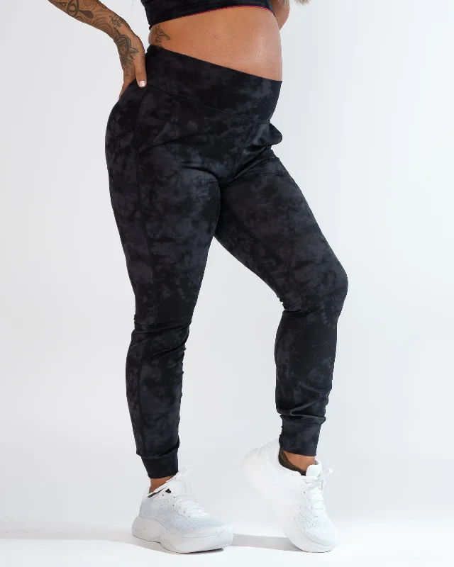 Breathable Yoga Pants for Performance -Studio Skin Joggers - Black/Magnet Tie Dye