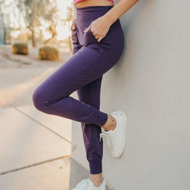 Yoga Pants for Deep Flexibility -Studio Skin Joggers - Eggplant