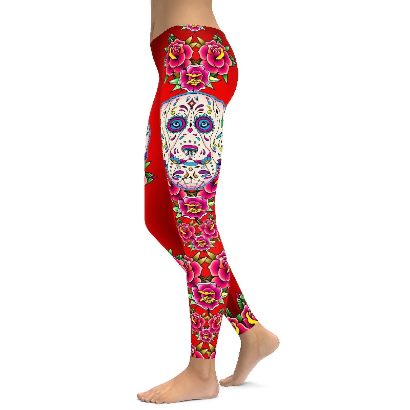 Ultra Stretchable Yoga Pants -Sugar Skull Beagle Leggings