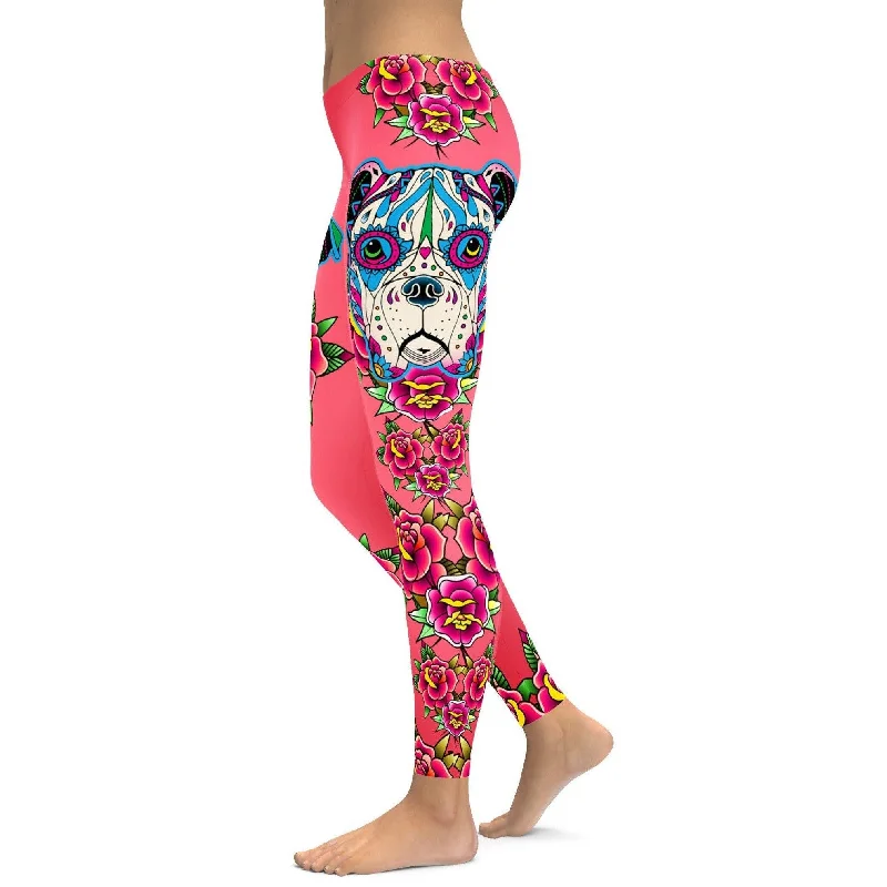 Stylish Black Yoga Pants -Sugar Skull Boxer Leggings