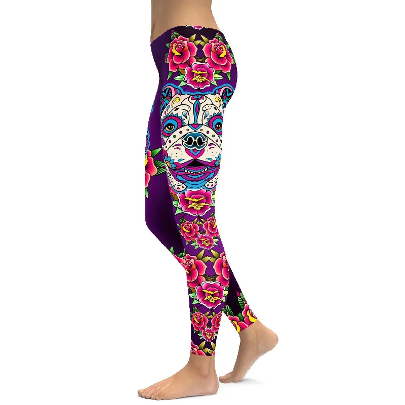 Breathable Yoga Pants for All-Day Wear -Sugar Skull Bulldog Leggings