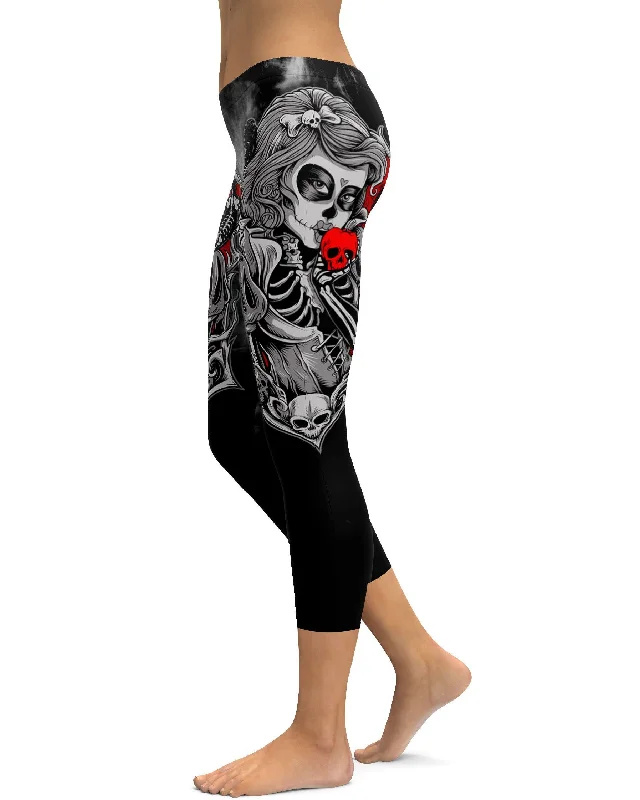 Women's Best Fit Yoga Pants -Sugar Skull Capris