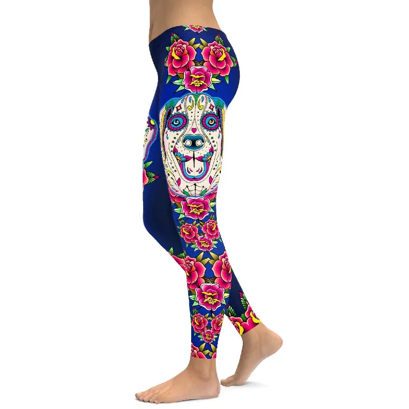 Supportive Yoga Pants -Sugar Skull Labrador Leggings