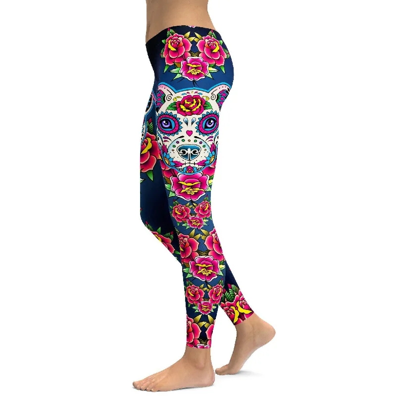 Yoga Pants for Intense Yoga Practice -Sugar Skull Pitbull Leggings