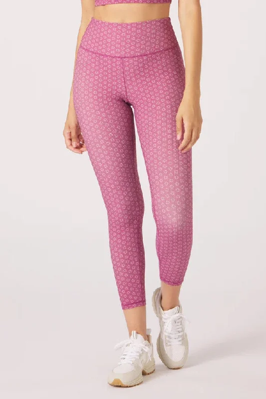 Yoga Shorts with Supportive Waistband -Sultry 7/8 Leggings - Rouge Peony Sunburst