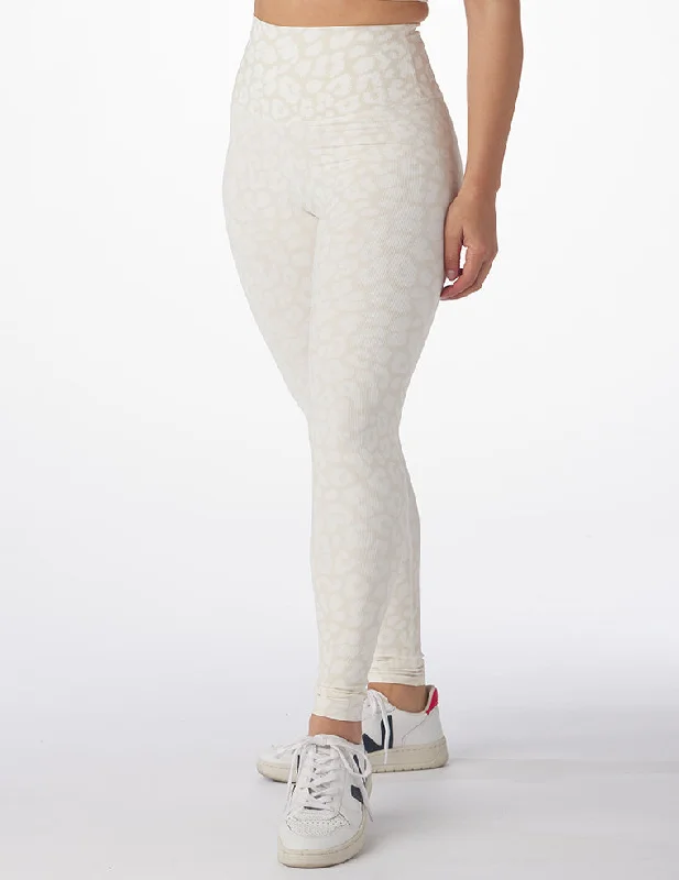 Comfortable Full-Length Yoga Pants -Sultry Legging Rib: Oatmilk Leopard