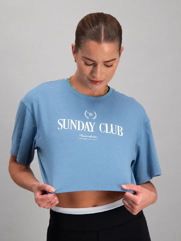 Zip-Up Yoga Tops for Extra Support -Sunday Baby Tee - Blue