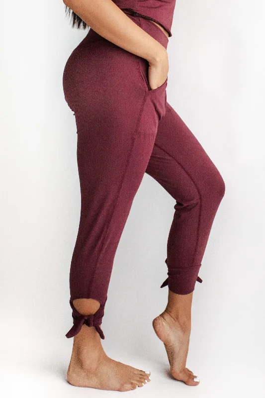 Yoga Pants for Dynamic Movements -Sunday Jogger in Maroon by Yoga Democracy