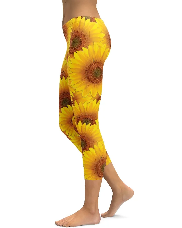 Lightweight Compression Yoga Pants -Sunflower Capris