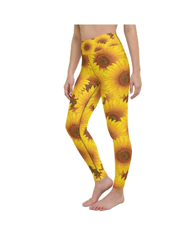 Wide Waistband Yoga Pants -Sunflower Yoga Pants