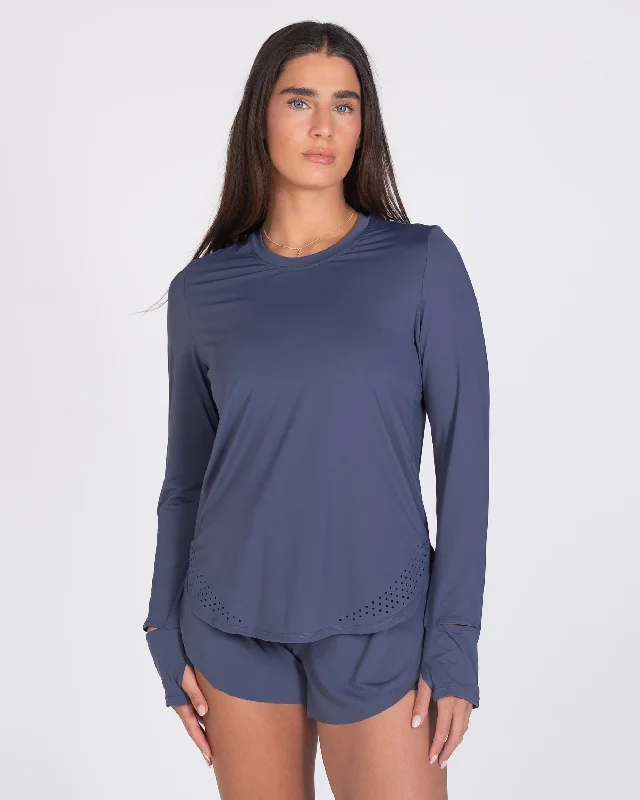 Stylish Yoga Tops for Yoga Practice -Sunny Days UPF Long Sleeve - Light Navy