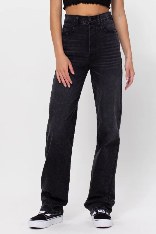 Smooth Fit Yoga Pants -Super High Rise Relaxed Jean - Black