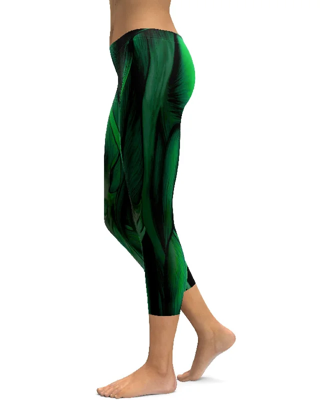 Yoga Pants with Soft Waistband -Superhero Green Muscles Capris