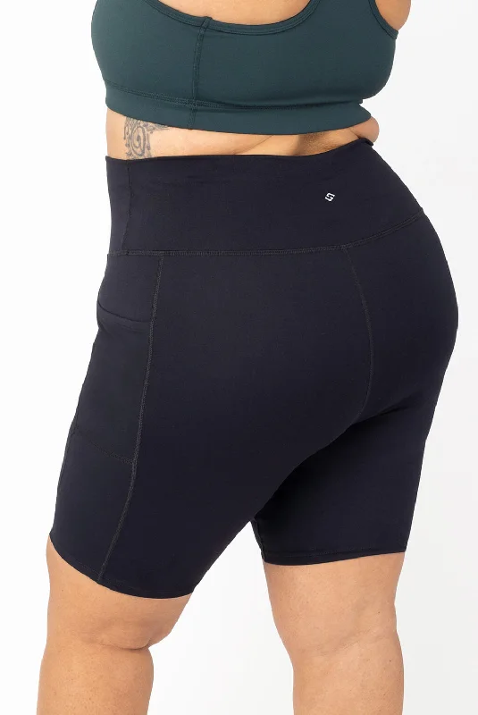 Lightweight Yoga Shorts for Hot Yoga -Pocket Bike Shorts - Black