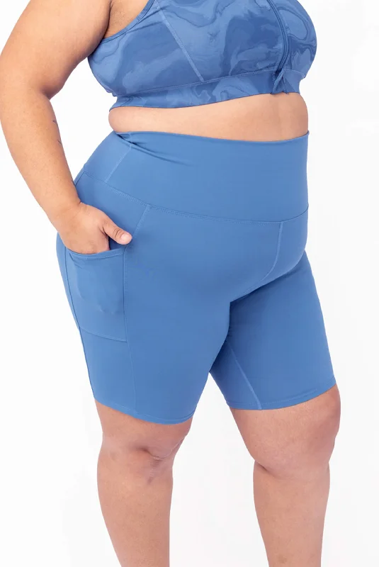 Premium Yoga Shorts for Flexibility and Comfort -Pocket Bike Shorts - Moonlight Blue