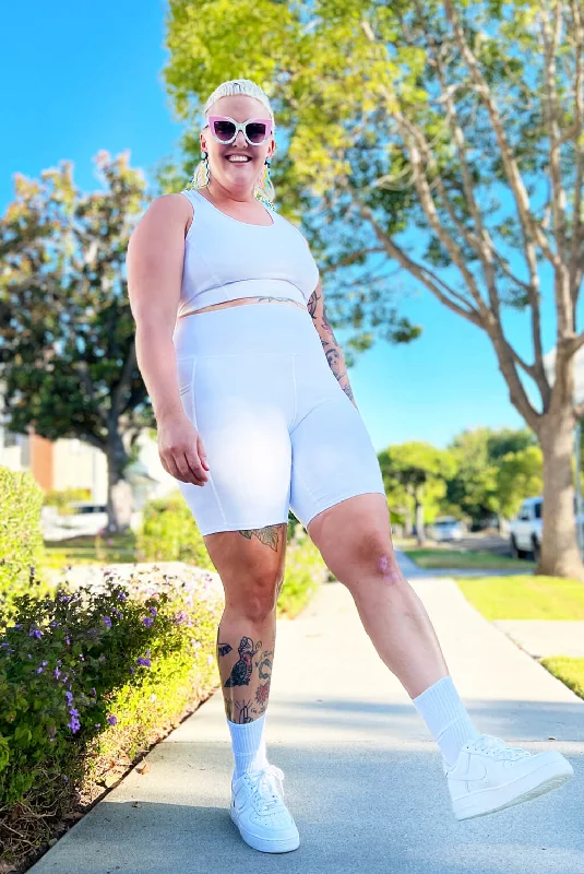 Yoga Shorts for Flexible Movement -Pocket Bike Shorts - White - FINAL SALE
