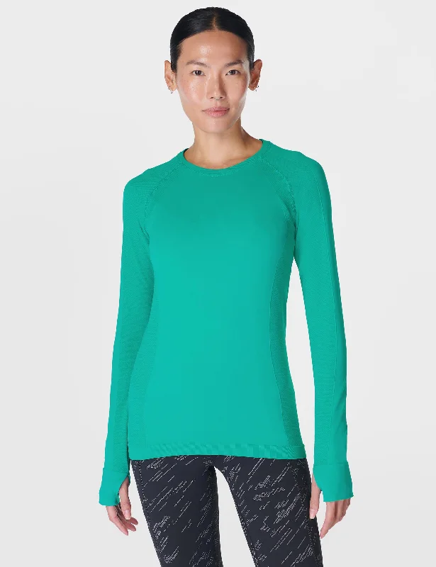 Yoga Tops for Full Range of Motion -Athlete Seamless Gym Long Sleeve Top - Gem Green