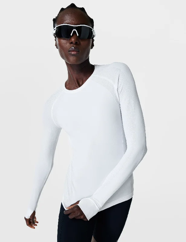 High-Neck Yoga Tops for Yoga Practice -Athlete Seamless Workout Long Sleeve Top - White