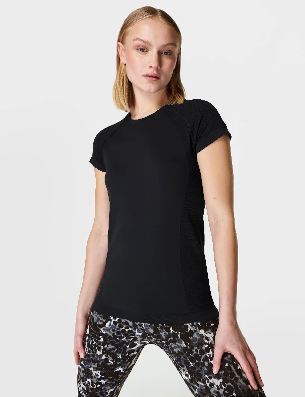 Yoga Tops with Breathable Fabric -Athlete Seamless Gym T-Shirt - Black