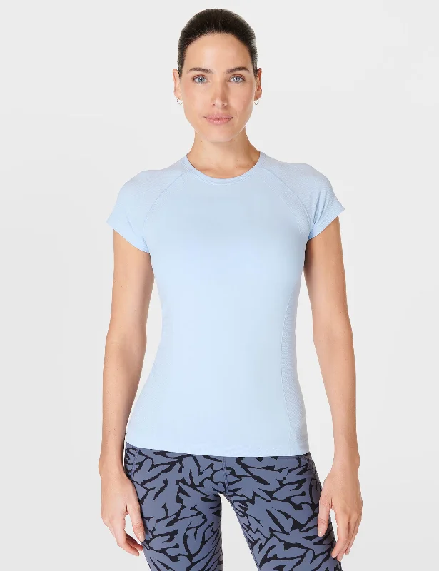 Yoga Tops with Flexible Fit -Athlete Seamless Gym T-Shirt - Breeze Blue