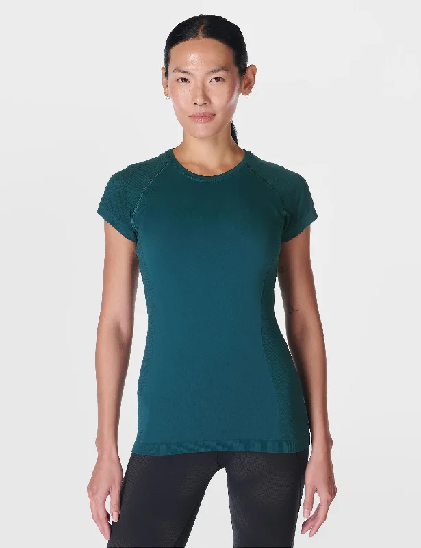 Yoga Tops for High-Impact Workouts -Athlete Seamless Gym T-Shirt - Deep Green