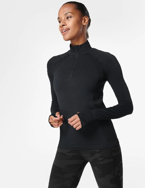 Yoga Tops for Active and Relaxing Sessions -Athlete Seamless Half Zip Long Sleeve Top - Black Yoga Tops for Active and Relaxing Sessions -Athlete Seamless Half Zip Long Sleeve Top - Black
