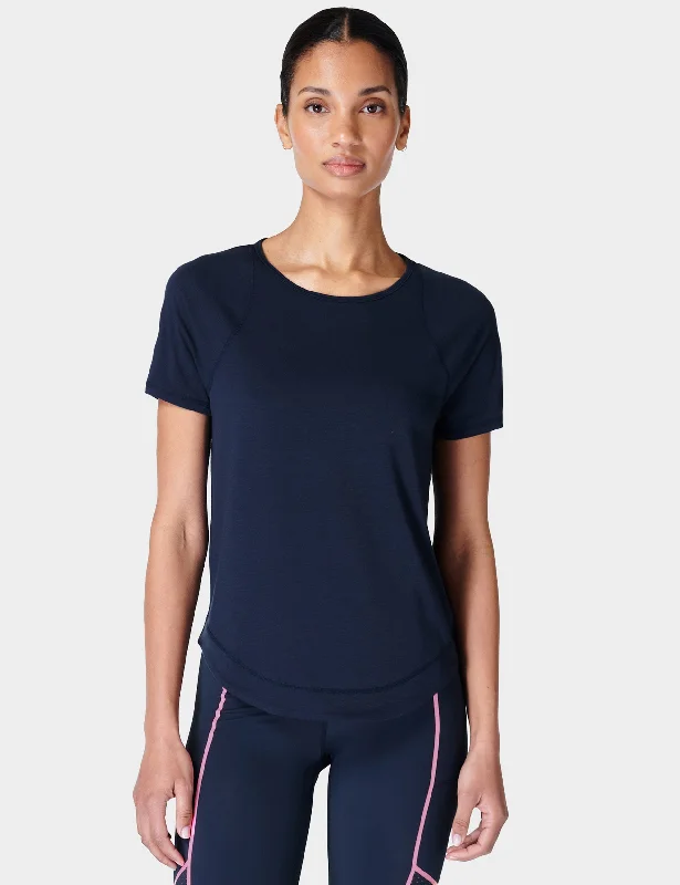 Long Sleeve Yoga Tops for Extra Coverage -Breathe Easy Running T-Shirt - Navy Blue