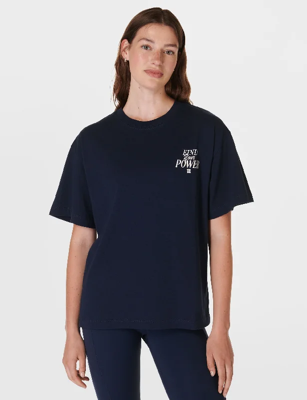 Yoga Tops for Warm-Up and Flexibility -Find Your Power T-Shirt - Navy Blue
