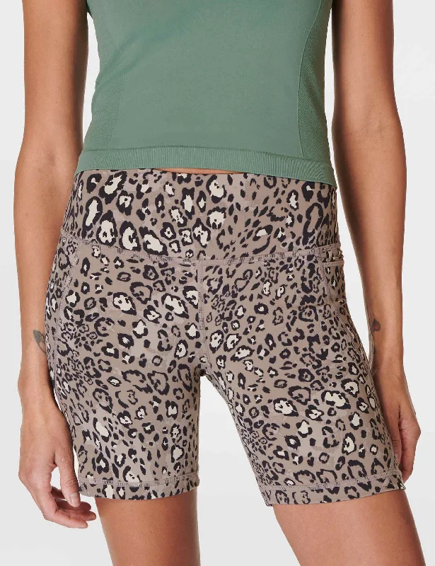Yoga Shorts for Comfort and Style -Power 6" Cycling Shorts - Brown Luxe Leopard Print Yoga Shorts for Comfort and Style -Power 6" Cycling Shorts - Brown Luxe Leopard Print