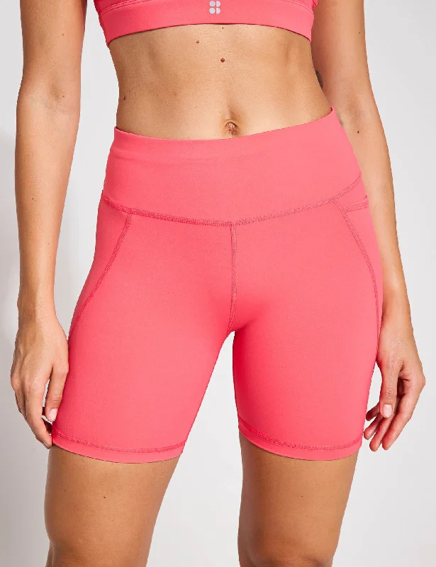 High-Waisted Yoga Shorts -Power 6" Cycling Shorts - Coral Pink