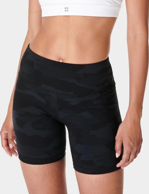 Yoga Shorts for Everyday Flexibility -Power 6" Cycling Shorts - Ultra Black Camo Print Yoga Shorts for Everyday Flexibility -Power 6" Cycling Shorts - Ultra Black Camo Print