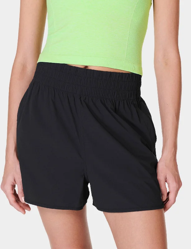 Yoga Shorts for Running and Yoga Workouts -Relay Shell Shorts - Black