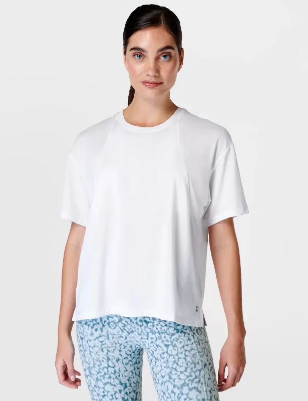 Women's Yoga Tops with Open Back -Soft Flow Studio T-Shirt - White