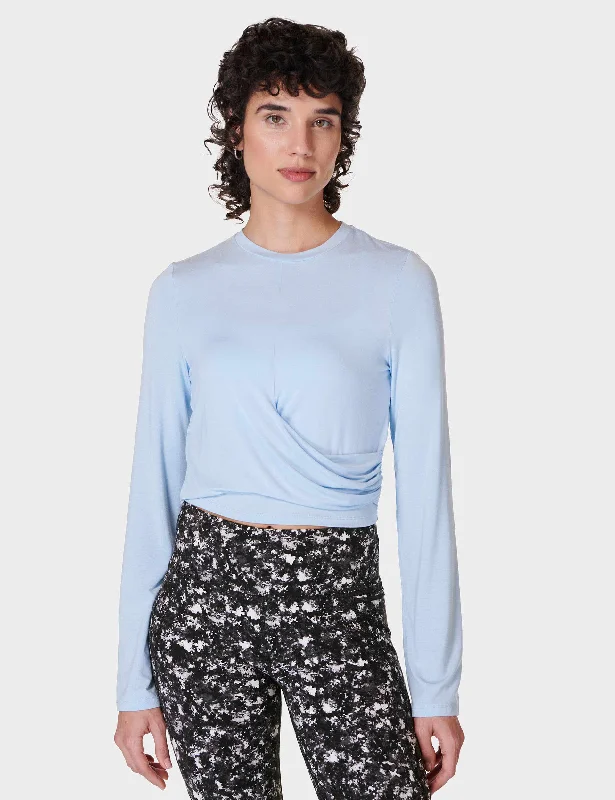 Comfortable Yoga Tops for Every Day Use -Wrap Front Long Sleeve Top - Breeze Blue
