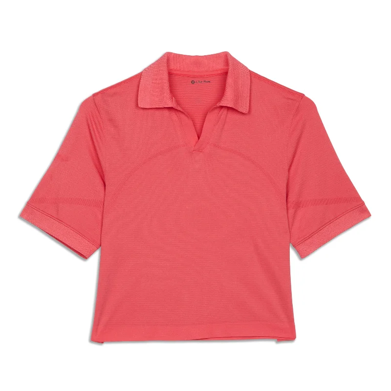Printed Yoga Tops for Women -Swiftly Tech Relaxed-Fit Polo Shirt - Resale