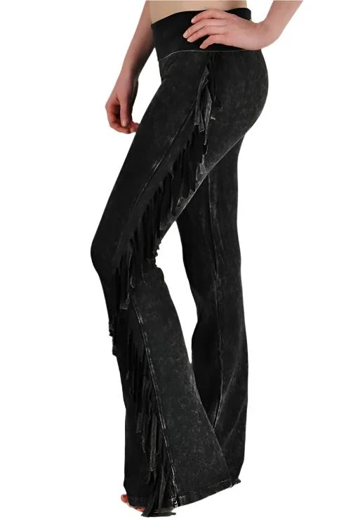 Premium Yoga Pants for Performance -T-Party Fold Down Fringe Sides Mineral Washed Yoga Pants SS496 Premium Yoga Pants for Performance -T-Party Fold Down Fringe Sides Mineral Washed Yoga Pants SS496
