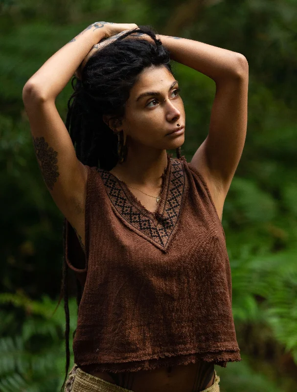 Yoga Tops with Stretchable Fabric for Movement -Florentine Top - Brown